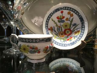 Elizabethan Fine Bone China From England Cup And Saucer,  White Blue Red Yellow