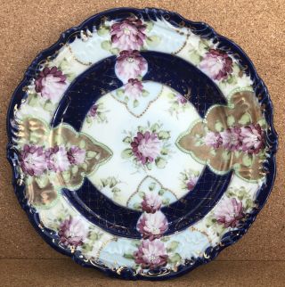 Cobalt Blue Heavy Gold Moriage Unmarked Nippon Plate 8 - 3/4”