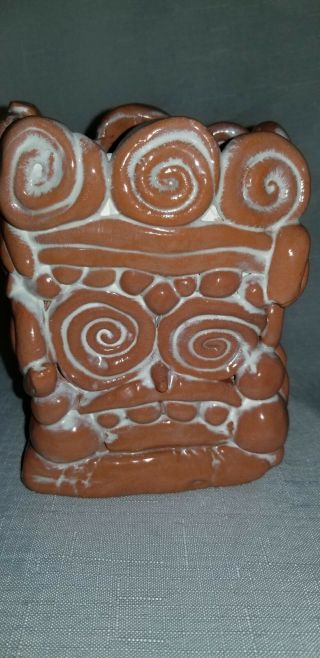 Hand Made Art Pottery,  Mayan Inca Or Aztec Inspired Coiled Clay Vase Glazed