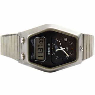 Authentic vintage HEUER MANHATTAN GMT LCD analog Quartz watch 1980s 3