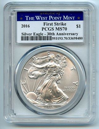 2016 (w) American Silver Eagle Dollar Pcgs Ms70 Coin West Point Label Ase Fs X5