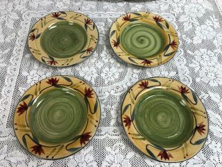 4 - Pier 1 - Elizabeth Salad Plates - Floral Hand Painted Yellow Red Stoneware