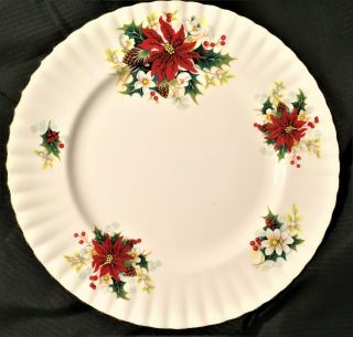 2 Royal Albert Poinsettia Holly Dinner Plates 10 ½” Gold Trim Exc