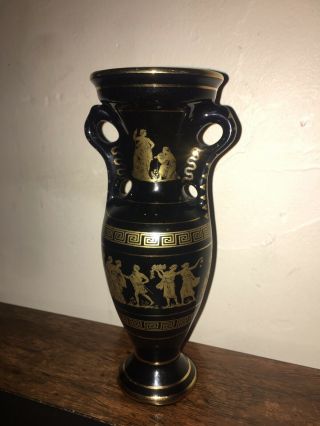 Black Porcelain Vase Hand Made In Greece 24 K Gold