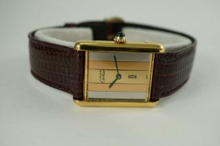 Cartier Vermeil Silver.  925 Tank Watch Orig.  Tri - Color Dial Dates 1970 - 80 