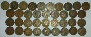 37 Indian Head Cents 1858,  1859,  1860,  1863,  1864,  1865,  1867,  1869,  1879,  1880