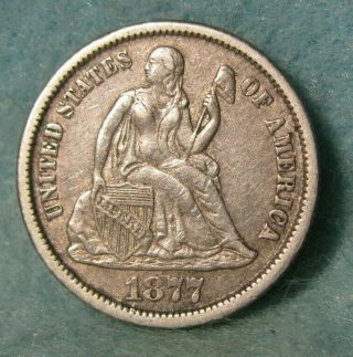 1877 - Cc Seated Liberty Silver Dime United States Type Coin