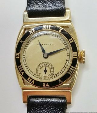 Very Rare Tiffany & Co Hamilton Piping Rock 14k Gold Mens Art Deco Wristwatch