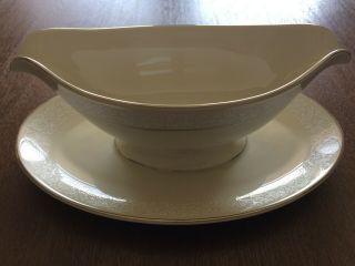 Pickard China Brocade Gravy Bowl.  Off White W/ White Pattern Us Made