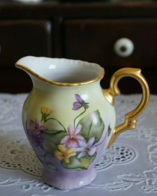 Vintage Bareuther Bavaria Hand Painted Gold Handle Creamer,  Germany
