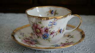 Vintage Queens Rosina Floral Gold Trim Tea Cup And Saucer,  England