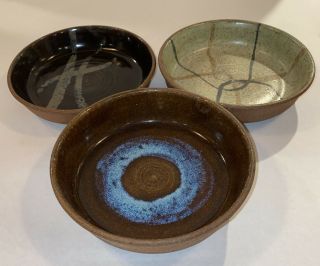 Studio Art Pottery Shallow Bowl Small Plate Set Of 3 Camden Maine Signed
