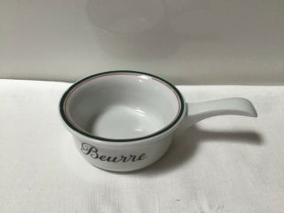 Vtg Pillivuyt France “beurre” Butter Or Sauce Dish With Handle White/green Rim