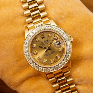 Rolex 26mm 18k Gold Lady President 6917 Automatic Watch Head W/diamond Dial