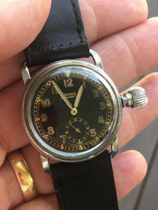 Doxa Vintage Pilot Watch,  Pre Wwii Era,  Gilt Military Radium Dial,  Onion Crown