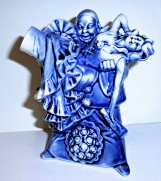 Schafer & Vater Blue German Porcelain Flask - Evil Clown Carrying Woman