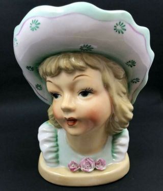 Vintage Ucagco Lady Head Vase Girl With Hat - Almost 6 1/2 " Tall