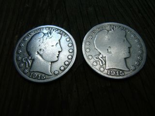 Us Barber / Liberty Head Half Dollars (2) / 1915 P / Ungraded / 90 Silver Coin