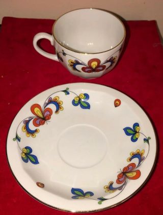 Lovely Mid Century Norway Porsgrund 65 “Farmers Rose” Cup & Saucer 2