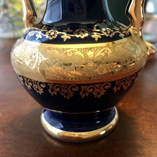 Vintage Limoges France Porcelain Hand Painted Cobalt Blue Gold Vase 4 - 3/4” 3