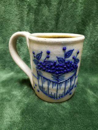 Salmon Falls Salt Glazed Stoneware Coffee Mug With Blueberry Basket Design