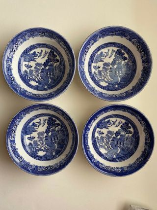 Set Of 4 Johnson Brothers Willow Blue 6 " Cereal Bowl Blue And White England