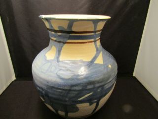 Studio Pottery Vase Blue On White Glaze Large Signed 1982