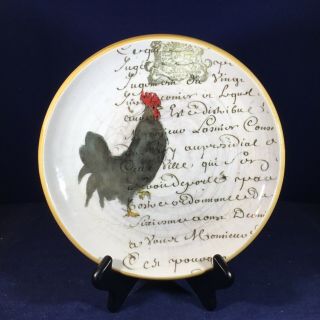 Williams Sonoma Black Rooster 9 - 1/4” Plate With French Script Made In Italy