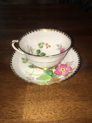Tuscan Floral Pedestal Tea Cup And Saucer English Ec