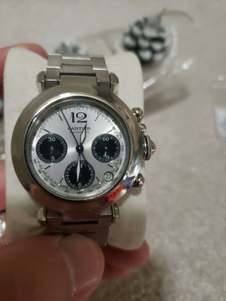 Cartier Pasha Automatic Chronograph Silver Dial Stainless Ref 2412 Unisex Watch