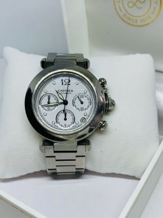 Cartier Pasha Automatic Chronograph White Dial Stainless Ref 2412 Ladies Watch