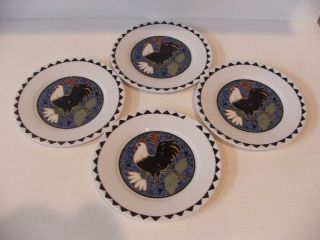 4 Salad Plates Tabletops Unlimited Barnyard Blues By Karen Comerford Roosters