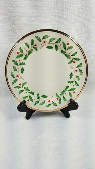 2 Lenox Holly Holiday Gold Trim 8 " Salad Plates Usa Made Mint: Multiples