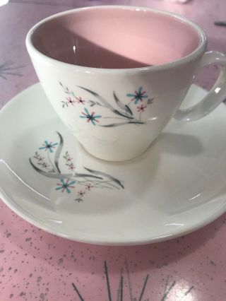 3 Vintage Mcm Teacup Coffee Cup Saucer Pink Aqua White Atomic Era