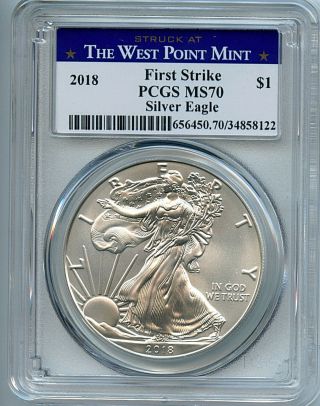 2018 W Silver Eagle Dollar Pcgs Ms70 Coin First Strike West Point Label Ase C53
