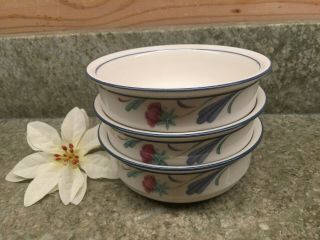 Set Of 3 5 - 1/4 " Fruit Bowls Poppies On Blue By Lenox Chinastone Made In Usa Euc
