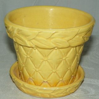 Vintage Mccoy Pottery Yellow Quilted Rose Diamond Flower Pot Planter 3.  5 X 4