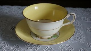 Vintage Taylor And Kent Yellow Pink Cabbage Rose Tea Cup & Saucer,  England