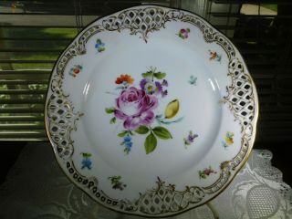 Dresden Carl Thieme Hand Painted Reticulated Cabinet Plate Floral Design