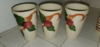 Set Of 3 Franciscan Apple Pottery Tumblers Glasses 12 Oz Usa Vintage 5 1/4 Inch