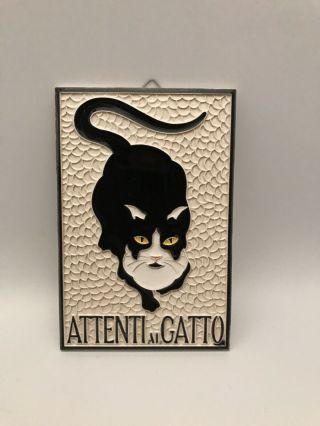 6x4 Inch Attenti Al Gatto Beware Of The Cat Made In Italy Art Pottery Tile Sign