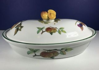 1986 Royal Worcester Evesham Vale Oval Porcelain Casserole Dish Fruit Pattern