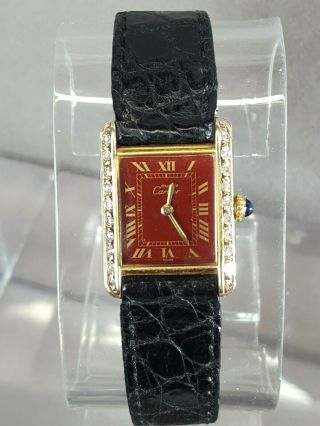 Vintage Must De Cartier Tank 925 Argent Ladies Gold - Plated Diamond Watch
