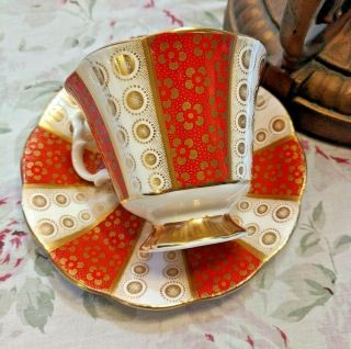 Stunning Vintage Royal Albert Vibrant Red & Heavy Gold Floral Cup And Saucer Set
