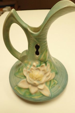 Roseville " Water - Lily " Blue - Green Vase 10 - 6