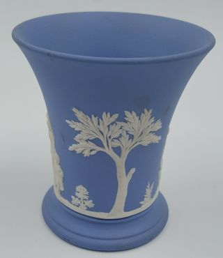 Wedgwood Blue Jasperware Small Trumpet Vase With Grecian Scene