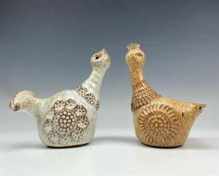 2 Signed Mystery Artist Hand Crafted Art Pottery Mid Century Bird Figurines 007