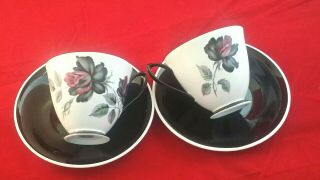 Qty 2 Royal Albert Masquerade Tea Cup & Saucer Black Red Roses No Gold Trim