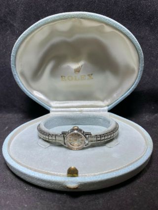 ROLEX Precision 18K White Gold Cal.  1400 Hand Winding Ladies Watch Rare 2