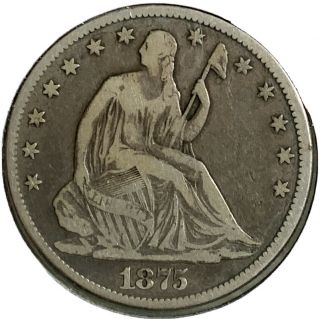 1875 Silver Seated Liberty Half Dollar 50¢ Cents Us Coin Si458